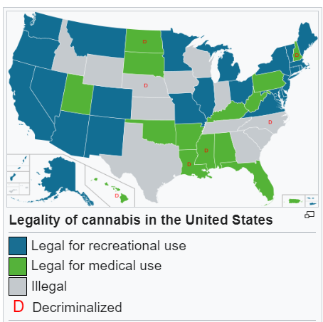 Cannabis legality USA map 2024